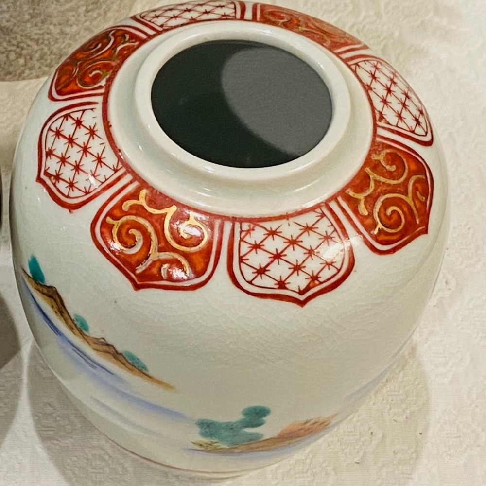 O9-Vintage Hand Painted Chinoiserie Pagoda Bonsai Tree Vase - Picture 3 of 5